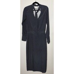 Alexis Noelle Polka-Dot Tie-Neck Slit Midi Dress in Black Size Small